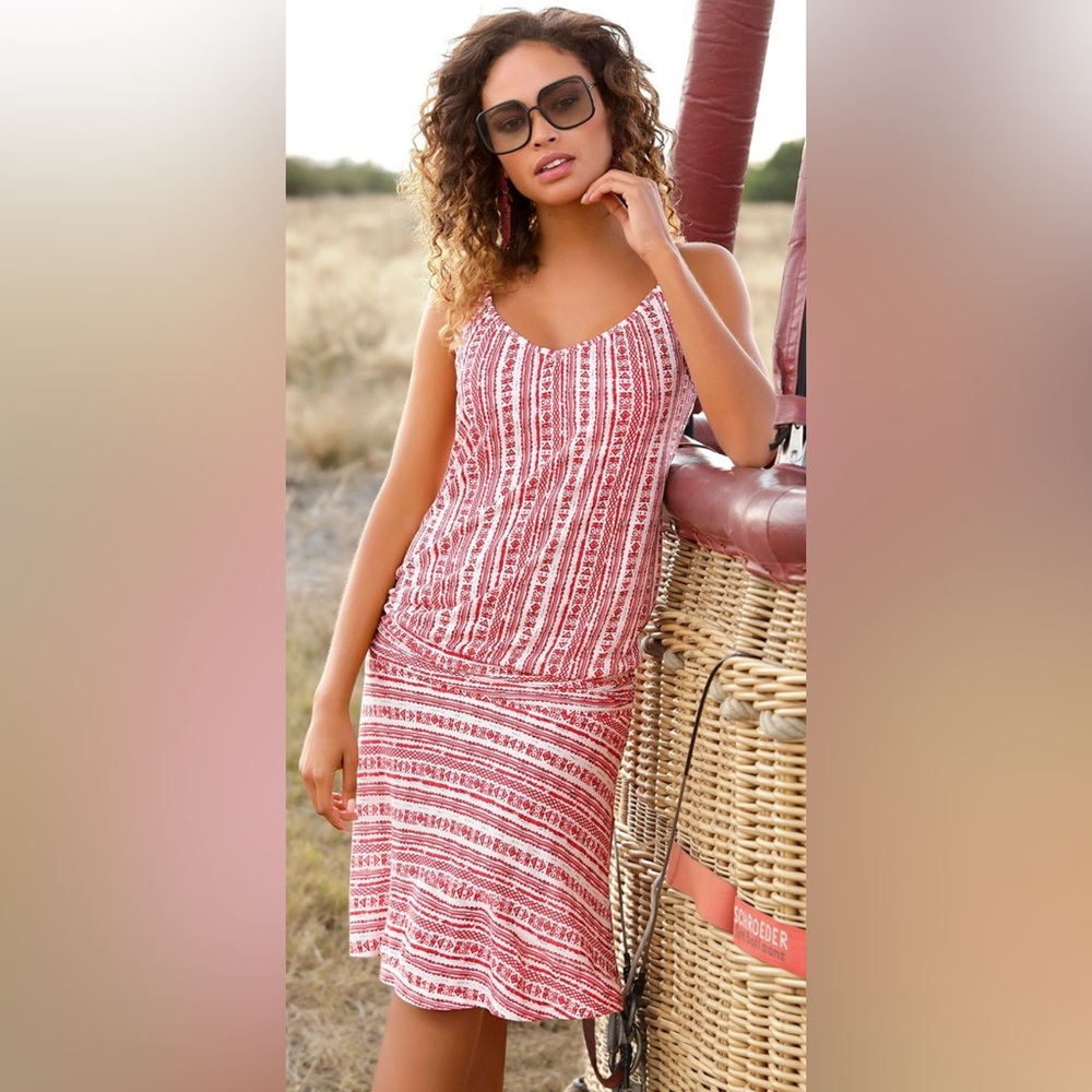 Lascana Red and White Drop Waist summer vacation dress - NWT